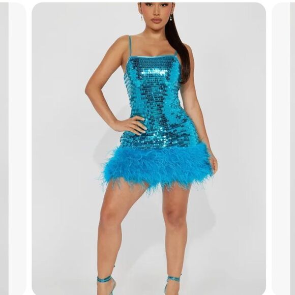 Fashion nova Serenity Sequin Feather Mini Dress NWT - Picture 1 of 6